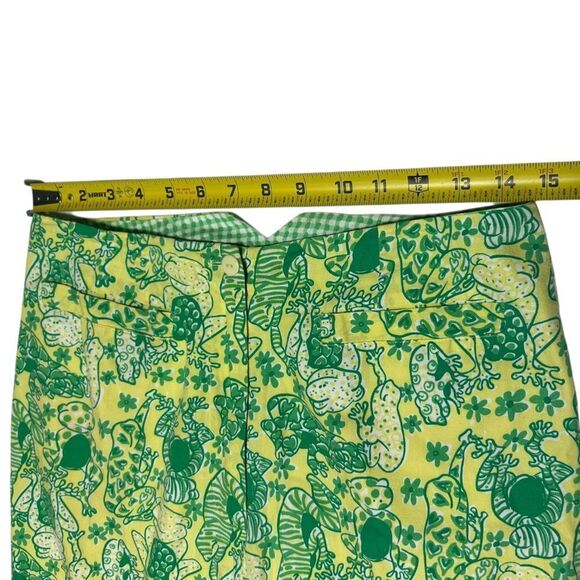 Vintage Lilly Pulitzer 🐸 Frog Print Green Yellow Ankle Pants High Rise Cropped - Picture 11 of 16